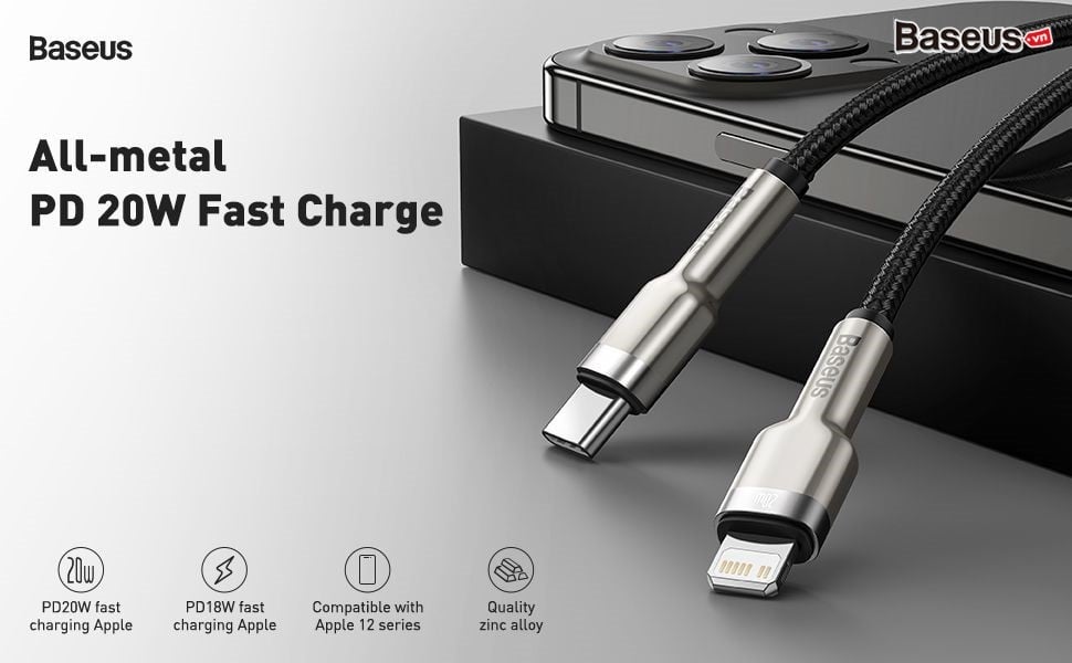Baseus Cafule Metal USB-C to Lightning 20W Cable in Pakistan – AvaNext.pk