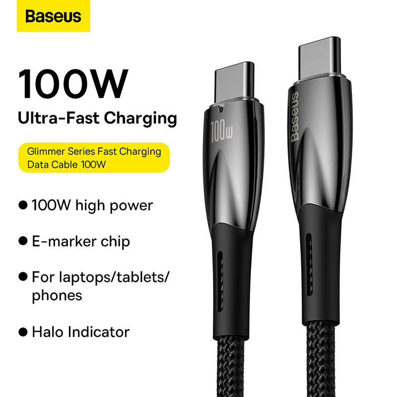 Baseus Glimmer Series Fast Charging Data Cable Type-C to Type-C 100W in Pakistan – AvaNext.pk