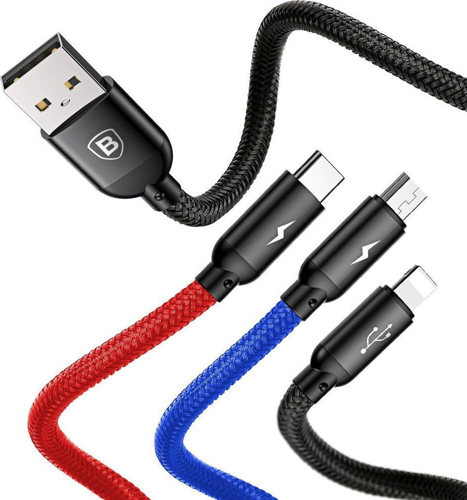 Baseus 3 in 1 Cable 3 Primary Colors Type C, Lightning , Micro 3A in Pakistan – AvaNext.pk