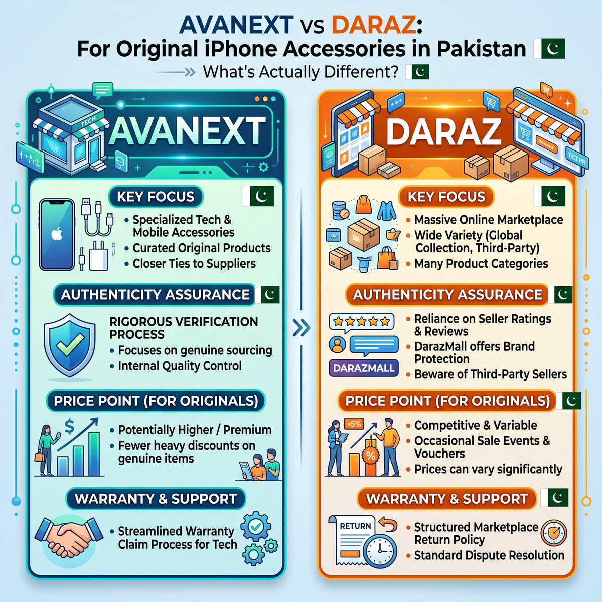 AvaNext vs Daraz for Original iPhone Accessories in Pakistan — What's Actually Different