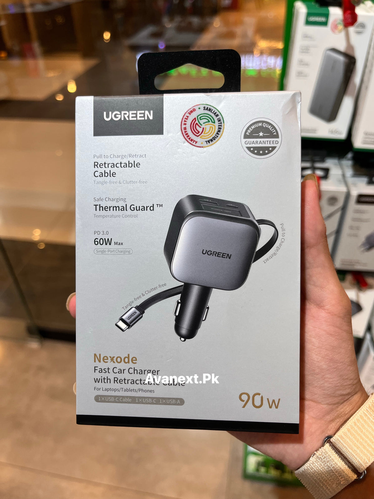 UGREEN Nexode 130W 3-Port Fast Car Charger Set with Retractable Cable (EC7051)