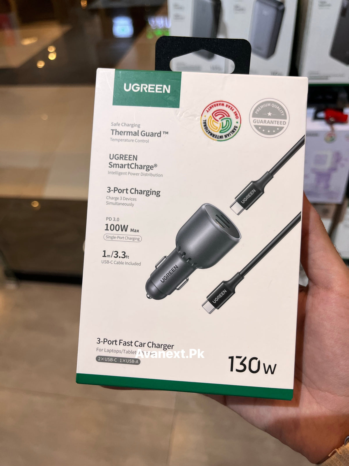 UGREEN 130W 3-Port Fast Car Charger with USB-C Cable