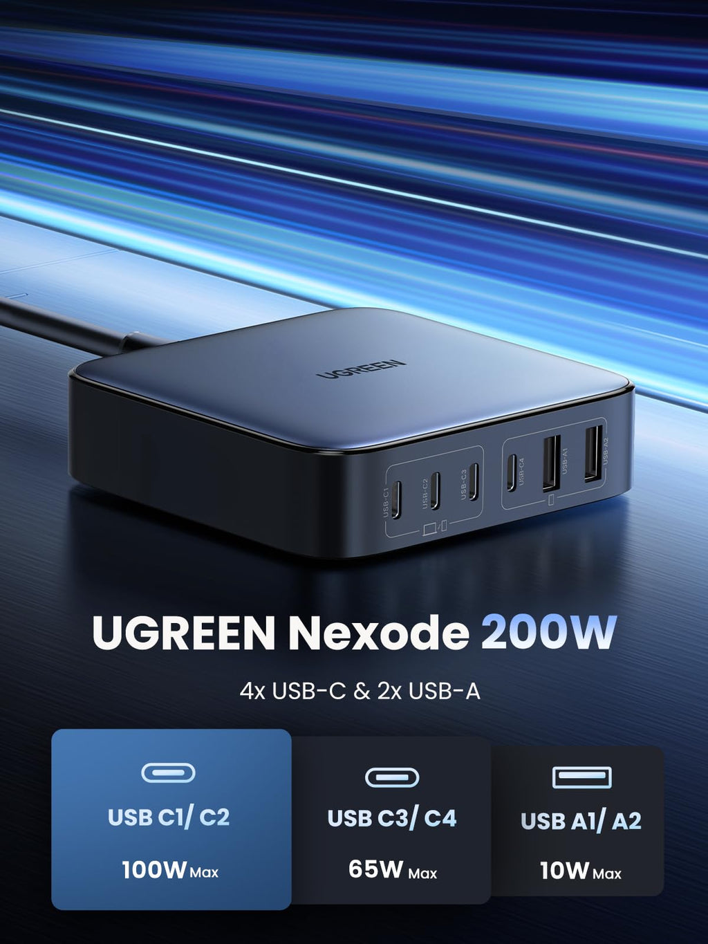 UGREEN 40913 Nexode 200W USB-C GaN 6-Port Desktop Charger