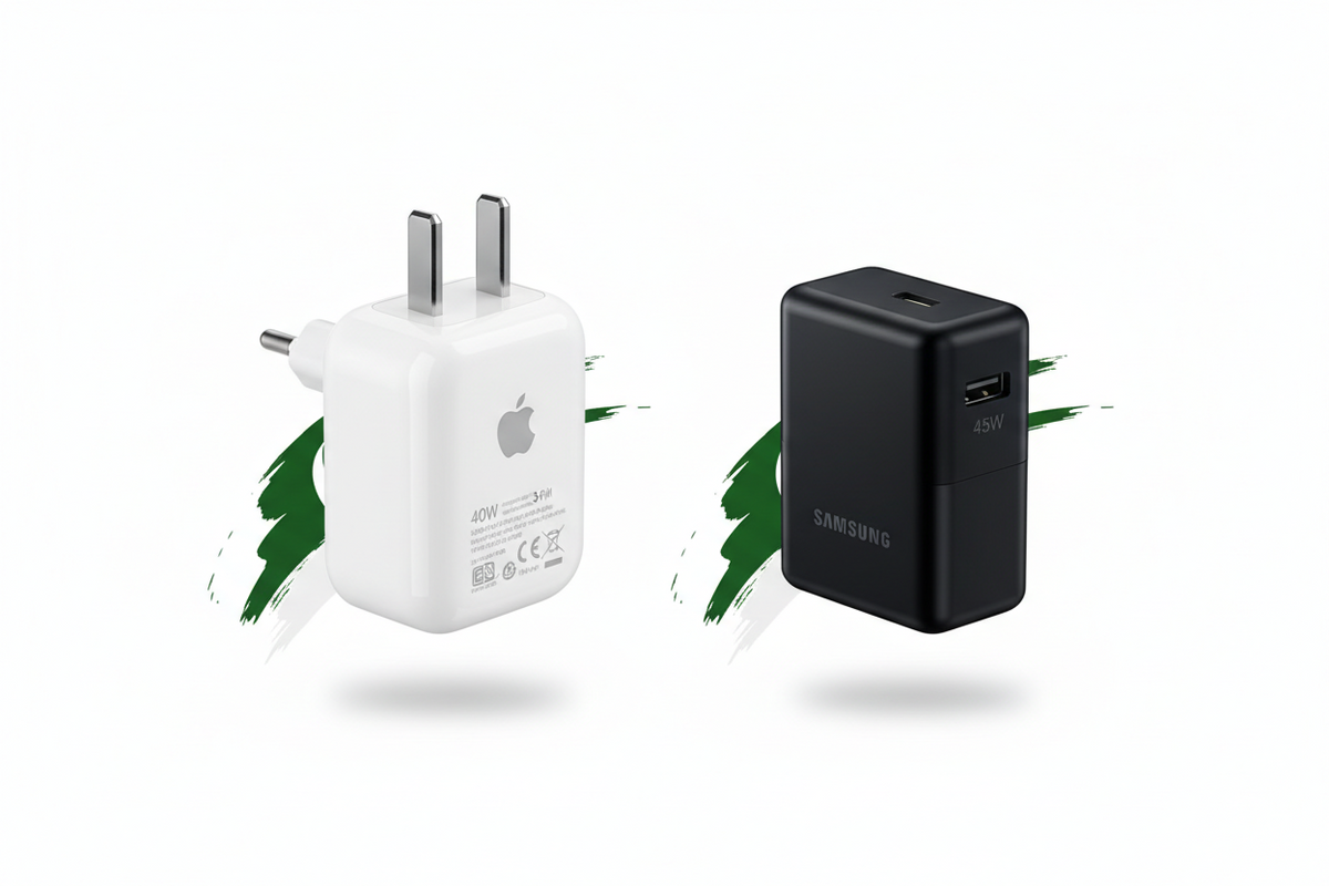 Apple 40W 3-pin and Samsung 45W charger comparison in Pakistan