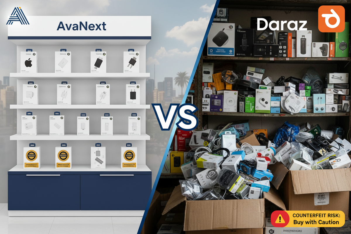 AvaNext specialist accessories store compared with Daraz marketplace