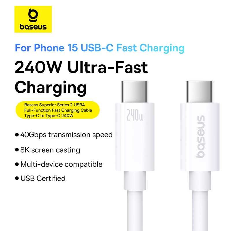 Baseus Superior Series 2 USB4 Full-Function Fast Charging Cable Type-C to Type-C 240W in Pakistan – AvaNext.pk