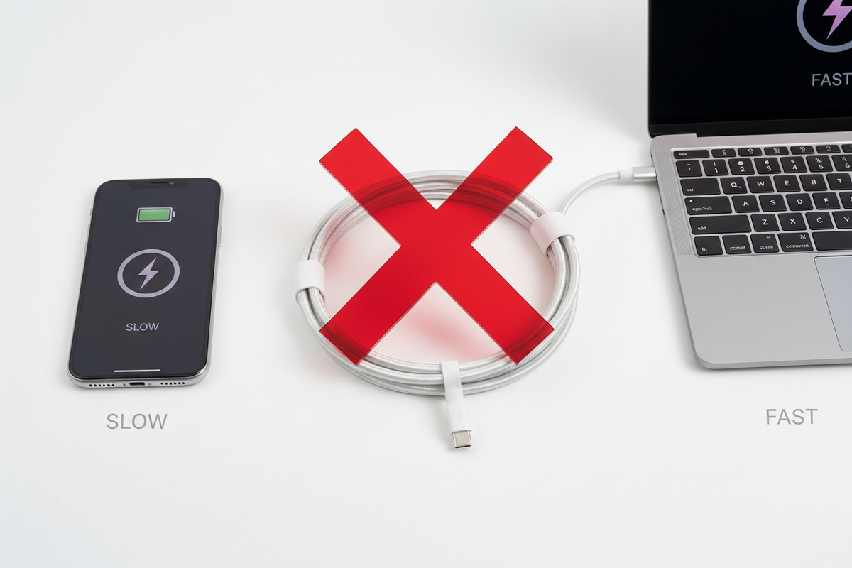 Apple 240W USB-C cable with 20W and 40W charger comparison