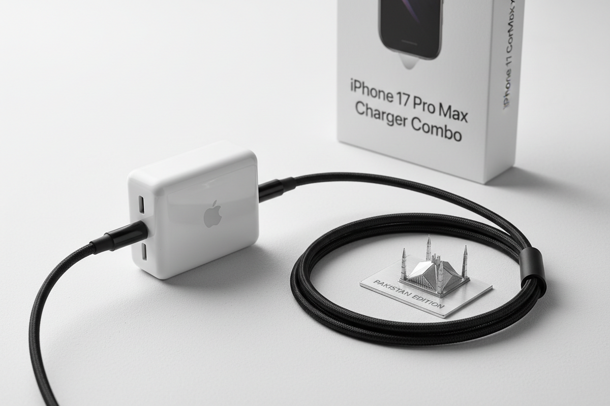 iPhone 17 Pro Max charger and USB-C cable combo in Pakistan