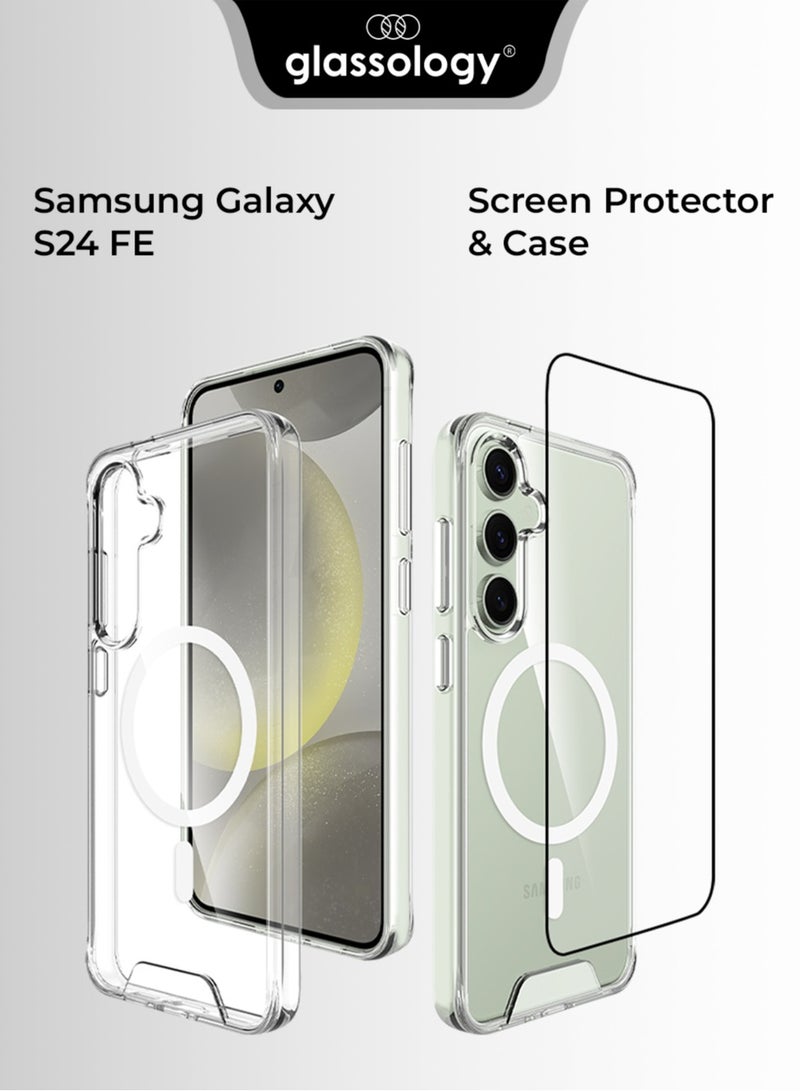 Glassology Samsung Galaxy S24 FE Clear Case & Screen Protector Bundle, Magnetic Clear Cover, Ultra-Slim, Shockproof & Scratch-Resistant Design for Samsung Galaxy S24 FE