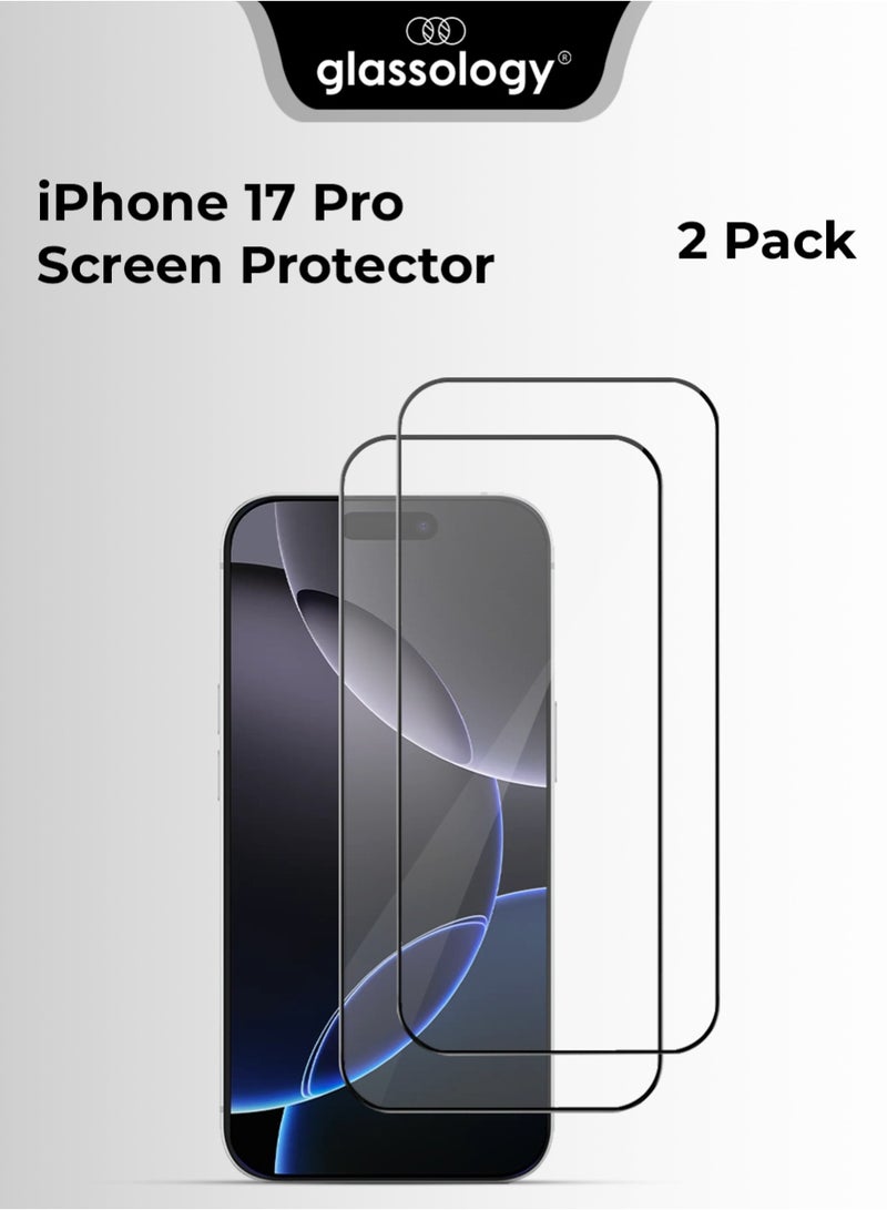 Glassology iPhone 17 Pro Screen Protector – 9H Heavy-duty Tempered Glass, Edge-to-Edge Shield, Ultra HD Clarity, Anti-Fingerprint, Scratch Resistant, Easy Install Frame, Case-Friendly Design (2-Pack) for iPhone 17 Pro