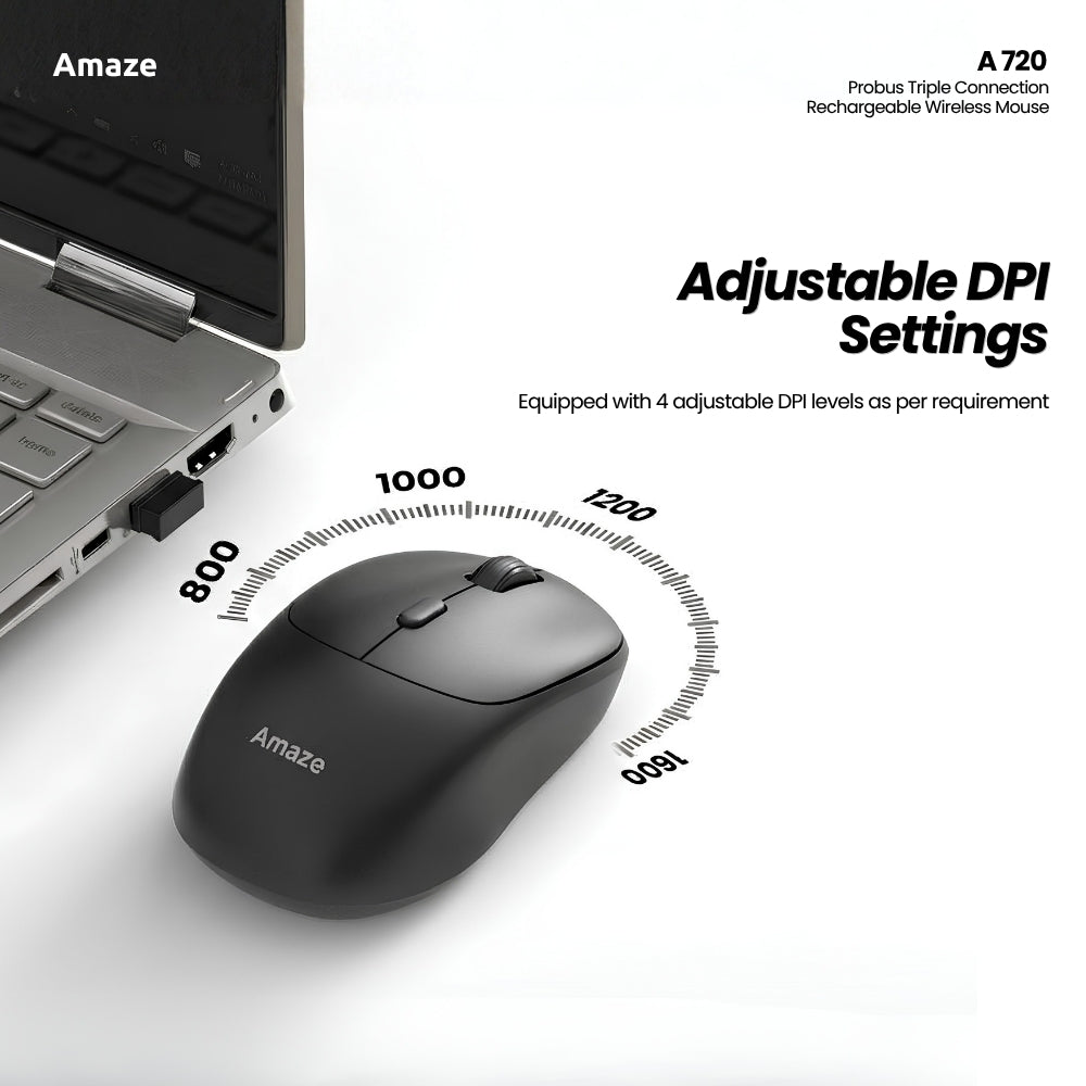Amaze A720 Probus Triple Connection Rechargeable Wireless Mouse in Pakistan - image 2