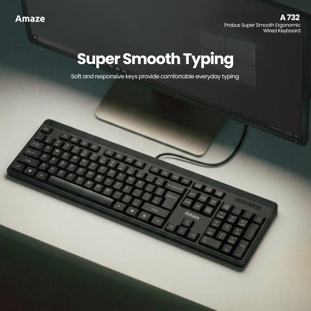 Amaze Probus Super Smooth Ergonomic Wired Keyboard Black - A732 in Pakistan - image 3