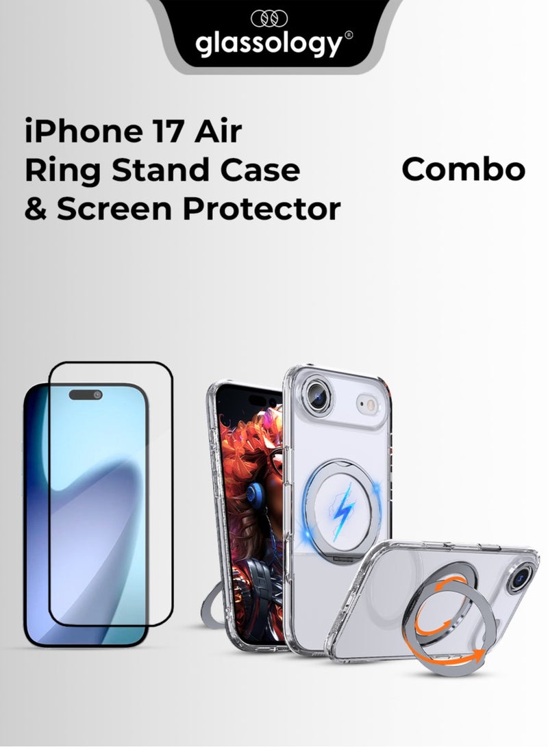 Glassology iPhone 17 Air White Essentials Bundle – MagSafe Ring Stand Case + Ultra-Clear Screen Protector for iPhone 17 Air