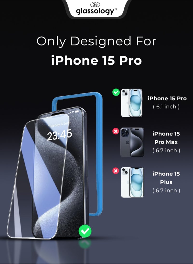 Glassology iPhone 15 Pro Premium Clear Screen Protector 9H Tempered Glass with Easy Installation Kit Bubble Free Scratch Resistant Anti Fingerprint for iPhone 15 Pro