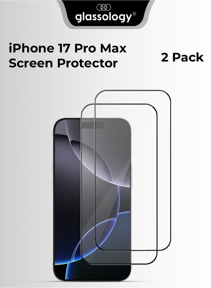 Glassology iPhone 17 Pro Max Screen Protector 9H Heavy duty Tempered Glass, Edge to Edge Shield, Ultra HD Clarity, Anti-Fingerprint, Scratch Resistant, Easy Install Frame, Case-Friendly Design 2 Pack for iPhone 17 Pro Max