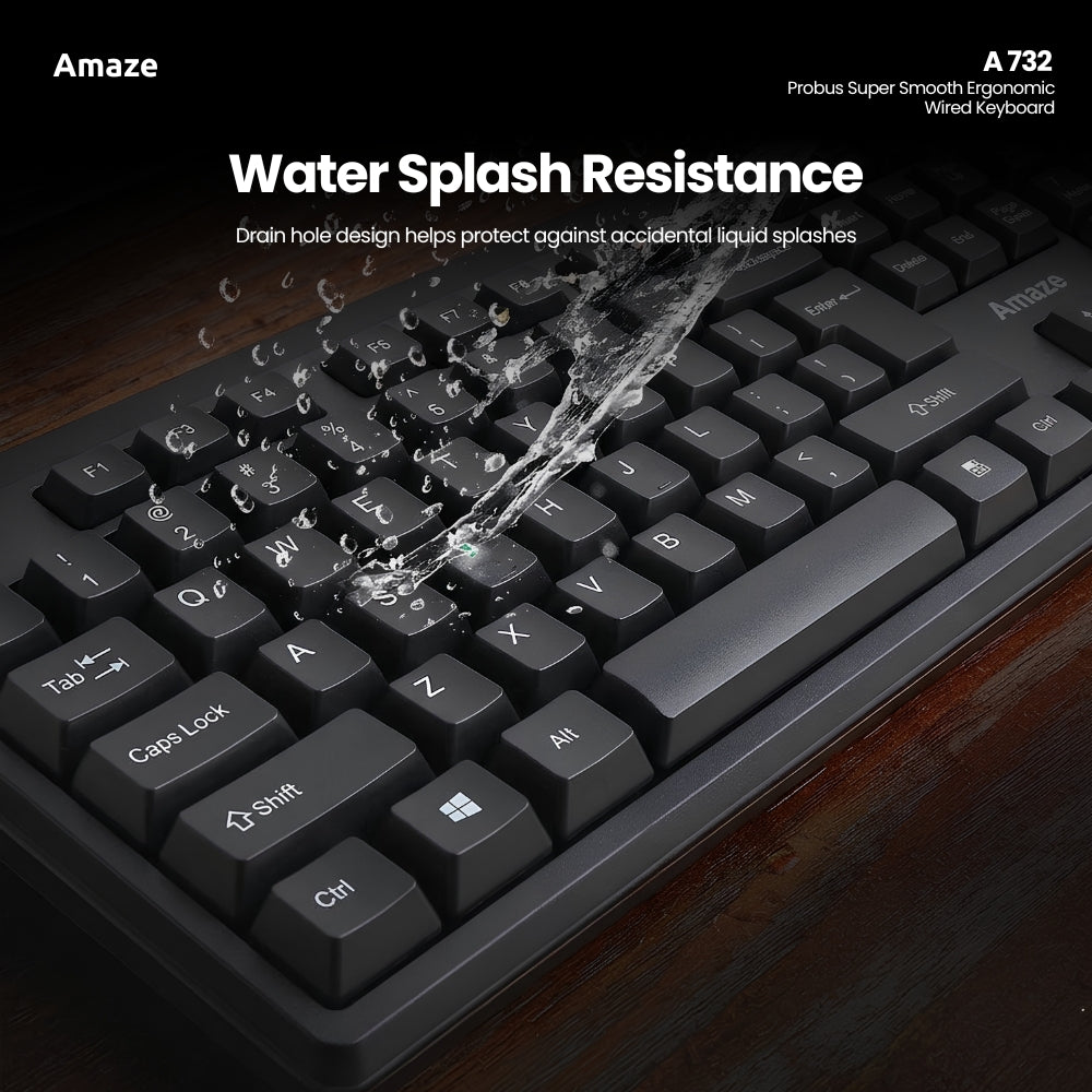 Amaze Probus Super Smooth Ergonomic Wired Keyboard Black - A732 in Pakistan - image 5