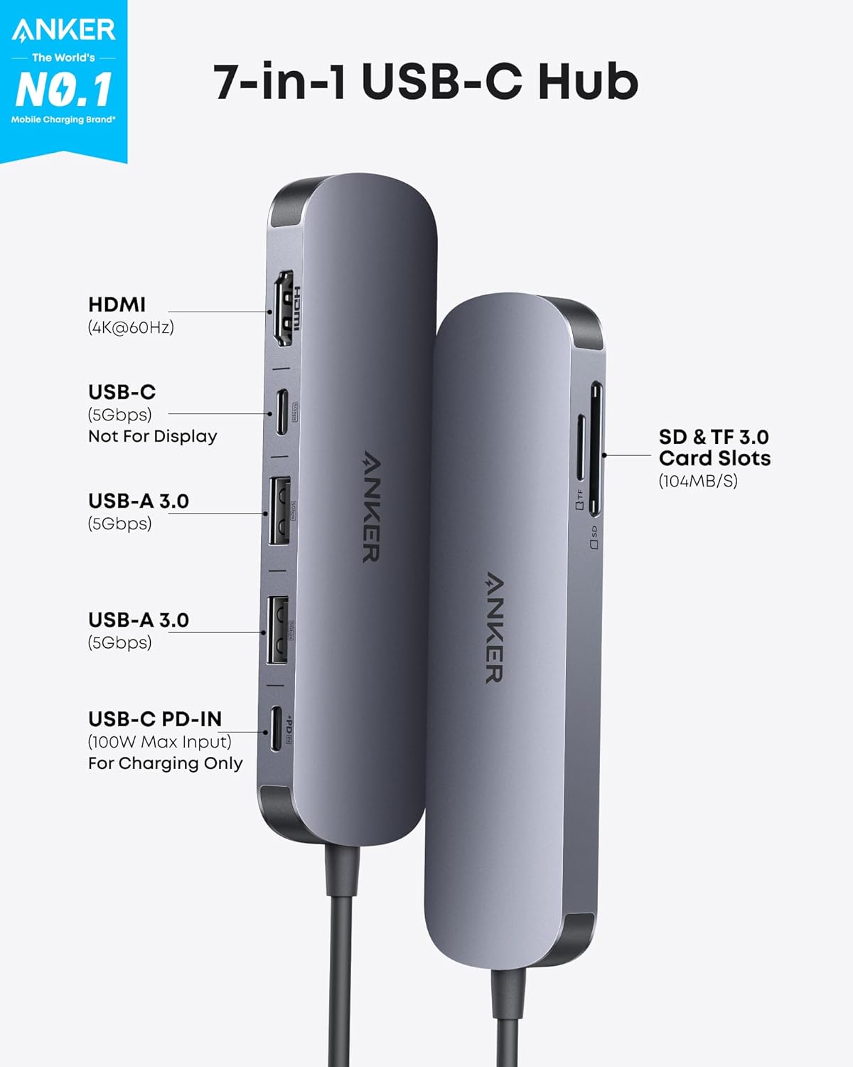 Anker USB-C Hub 7-in-1 Multi-Port USB Adapter - A83D2 - view 2