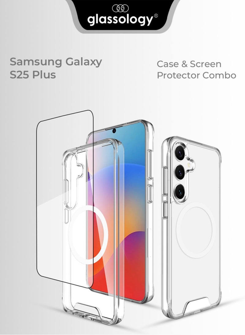 Glassology Samsung Galaxy S25 Plus Magnetic Clear Case + Screen Protector Bundle 360° Protection, Shatterproof, Anti-Yellowing, Premium Tempered Glass, High Clarity for Samsung Galaxy S25 Plus