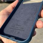 Apple Leather Case with MagSafe iPhone 17 Pro Max Navy Blue – back view – AvaNext Pakistan