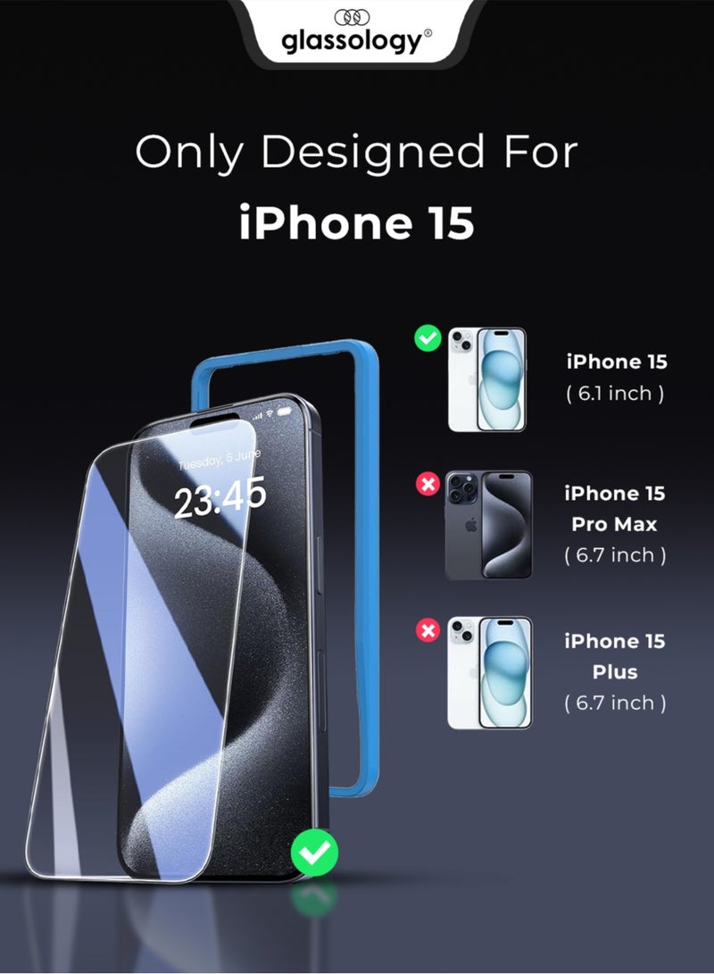 Glassology iPhone 15 Premium Clear Screen Protector 9H Tempered Glass with Easy Installation Kit Bubble free Scratch Resistant Anti-Fingerprint Glass for iPhone 15