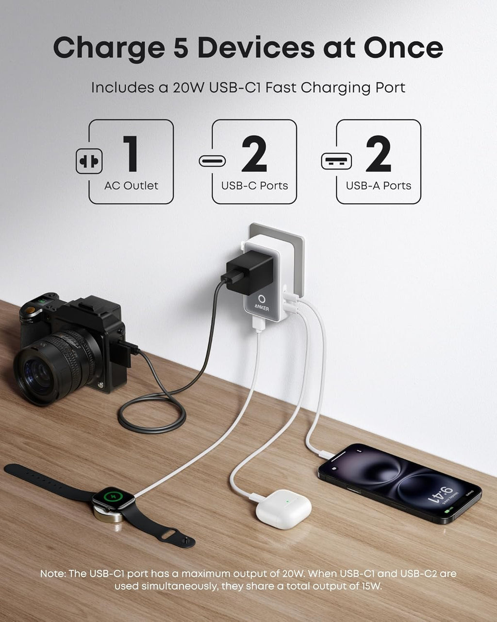 Anker Nano Travel Adapter 5-Port Power Adapter - A9215 - view 3