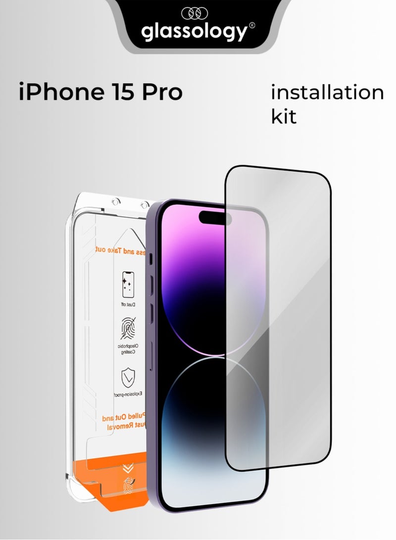 Glassology 9H Tempered Glass for iPhone 15 Pro with Installer Kit Scratch Resistant, Ultra Clear, Case Friendly for iPhone 15 Pro