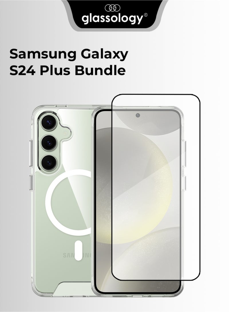Glassology Samsung Galaxy S24+ MagSafe Clear Case with Screen Protector – Crystal Transparent Shockproof Wireless Charging Compatible 9H Tempered Glass Slim Fit Bundle Pac for Samsung Galaxy S24+