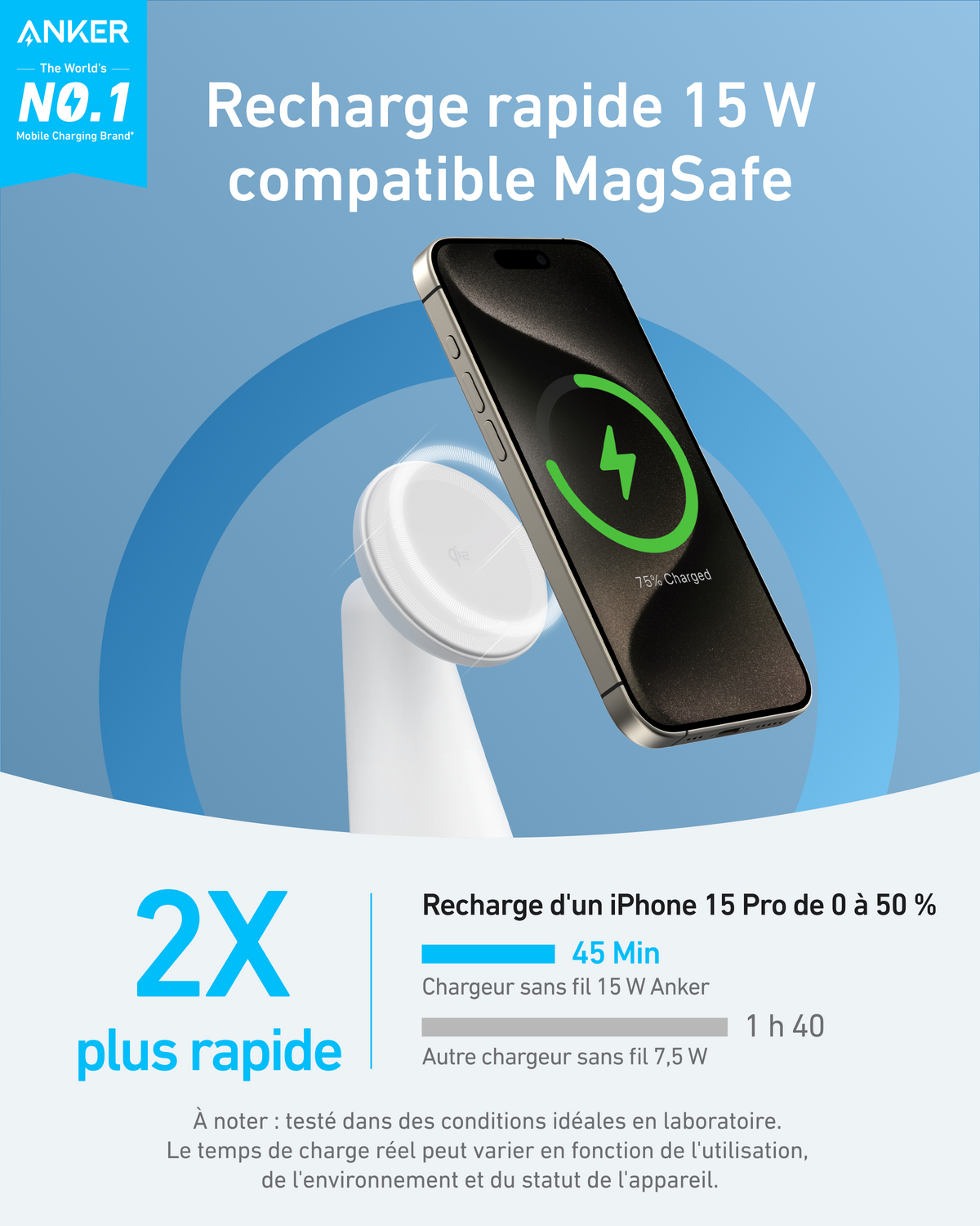 Anker MagGo Wireless Charger 2-in-1 Dock Stand with USB-C Cable - A25M7 - view 3