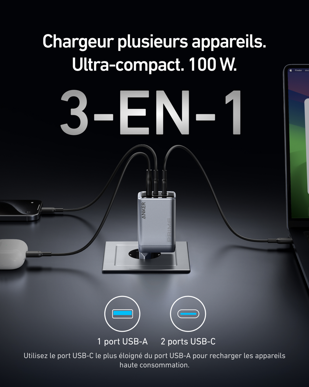Anker Prime GaN 100W Multi-Port Charger Type-C Fast Charging - A2688 - view 2