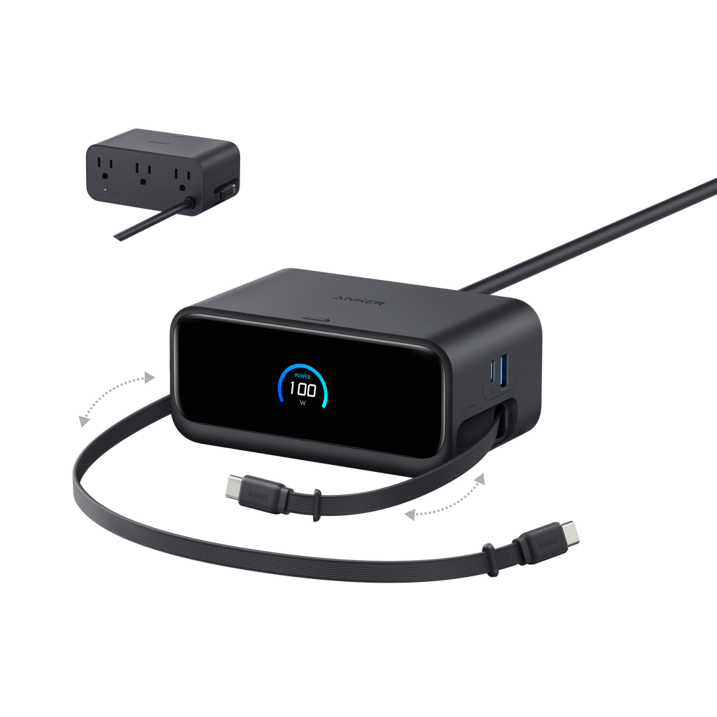Anker Nano 100W 6-in-1 Charger Station with Retractable USB-C Cable - A91c8621