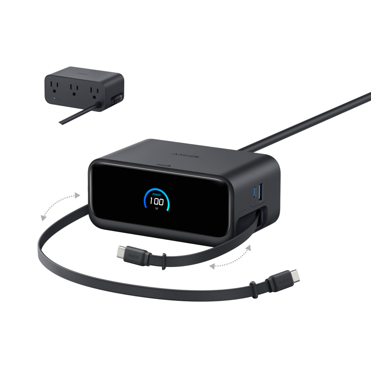 Anker Nano 100W 6-in-1 Charger Station with Retractable USB-C Cable - A91c8621