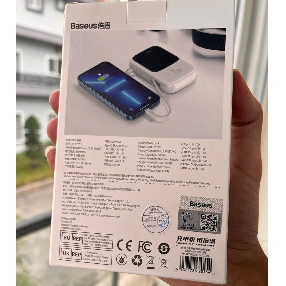 Baseus Qpow 10000mAh Power Bank Pakistan – Built-in Cable Fast Charging