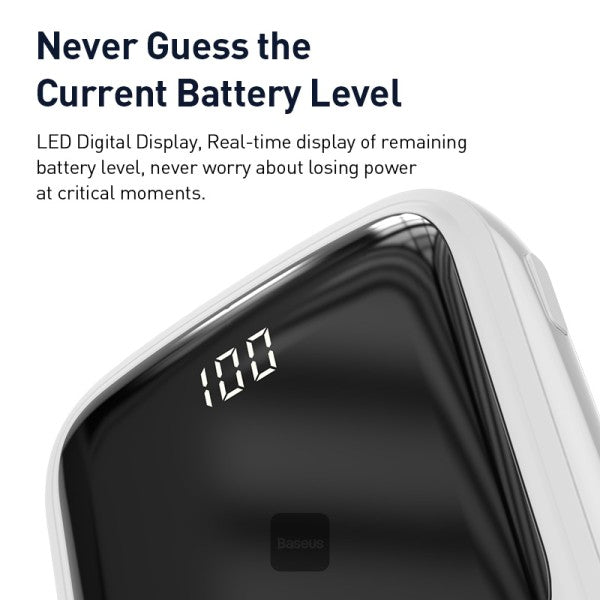 Baseus Qpow 10000mAh Power Bank Pakistan – Built-in Cable Fast Charging