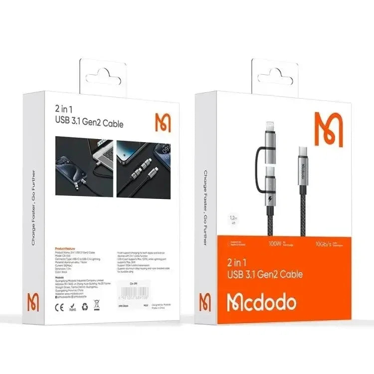 Mcdodo 2-in-1 100W USB-C to USB-C + Lightning Fast Charging Data Cable 1.2m - CA-0450 - image 3