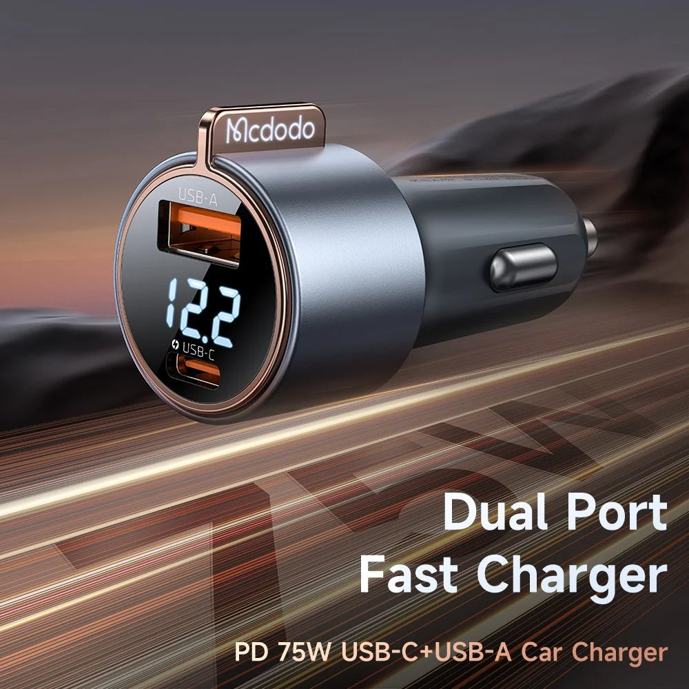Mcdodo Car Charger 75W Dual Port USB-A + USB-C Fast Charging - CC-3690 - image 2
