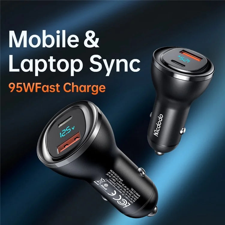 Mcdodo 95W USB-A + USB-C Dual-Port Car Charger with Digital Display - CC-5670 - image 5