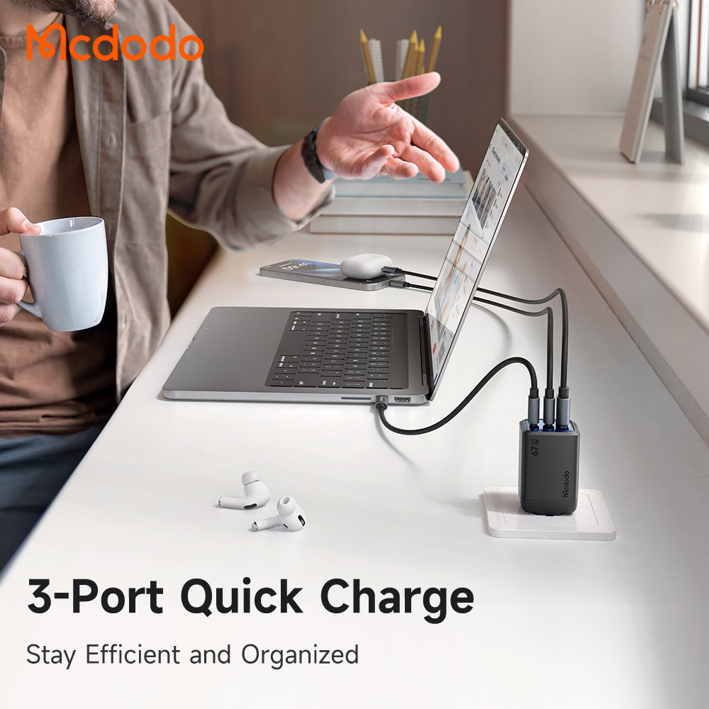 Mcdodo Mini GaN Charger 67W 3-Port Fast Charger 2 USB-C + 1 USB-A - CH-098 - image 5
