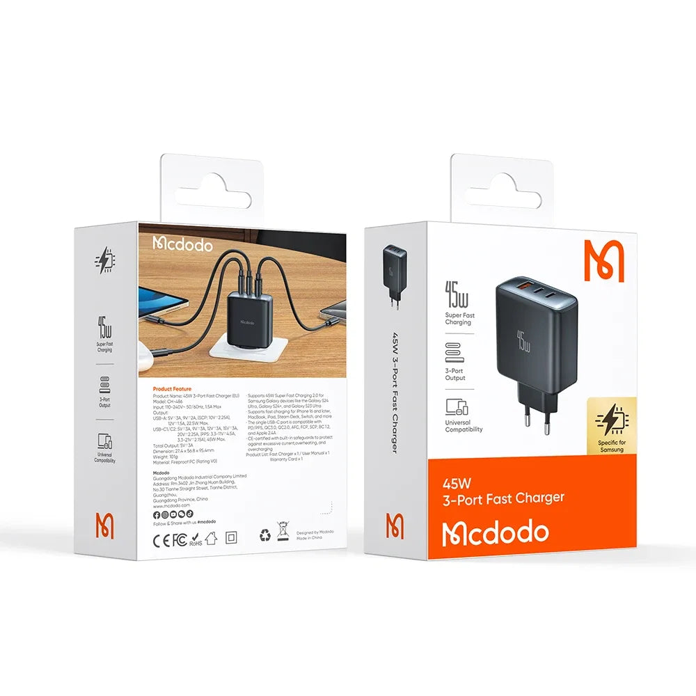 Mcdodo 45W 3-Port Fast Charger - CH-4860 - image 3