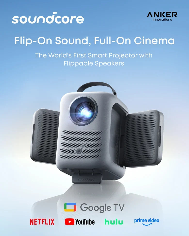 Nebula P1i smart portable projector with flippable speakers front view