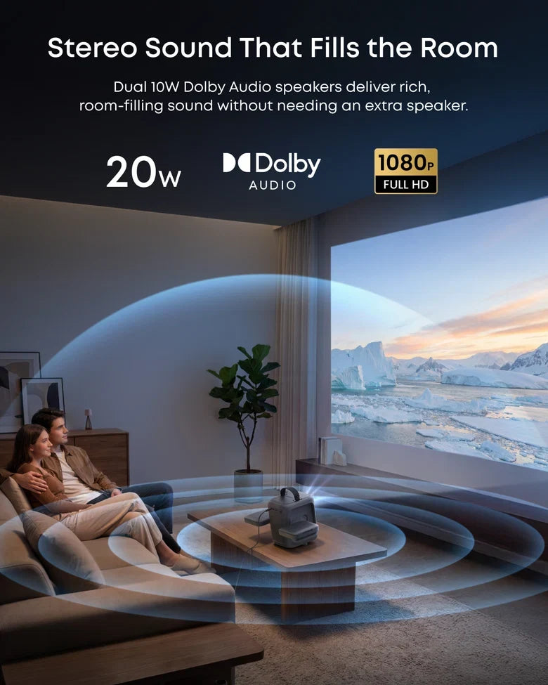 Nebula P1i smart portable projector with flippable speakers rear view