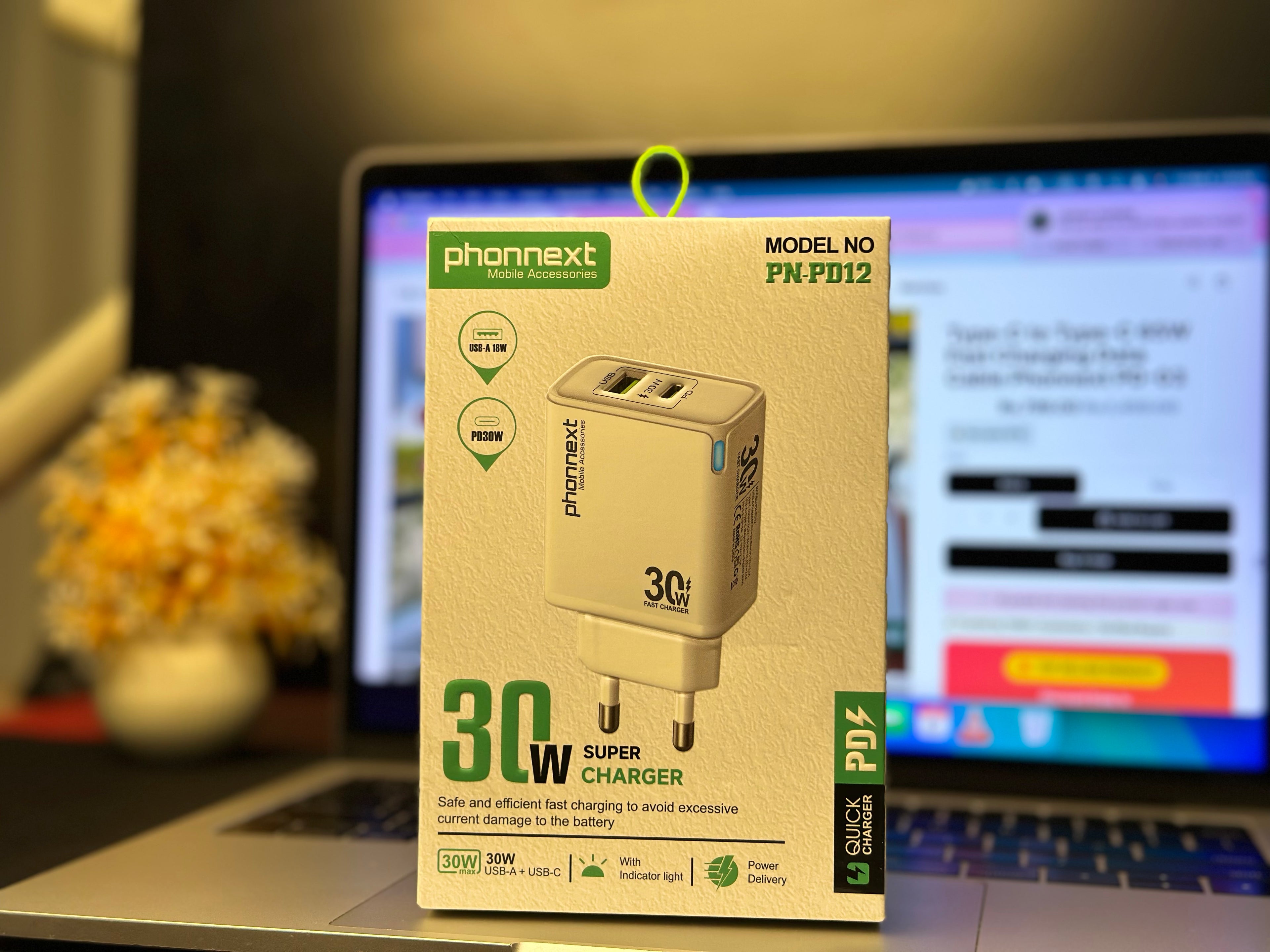 Phonext 2-Port USB (C + A) GaN Charger (30W/30W) | EU-Plug | Compatible Android & iOS