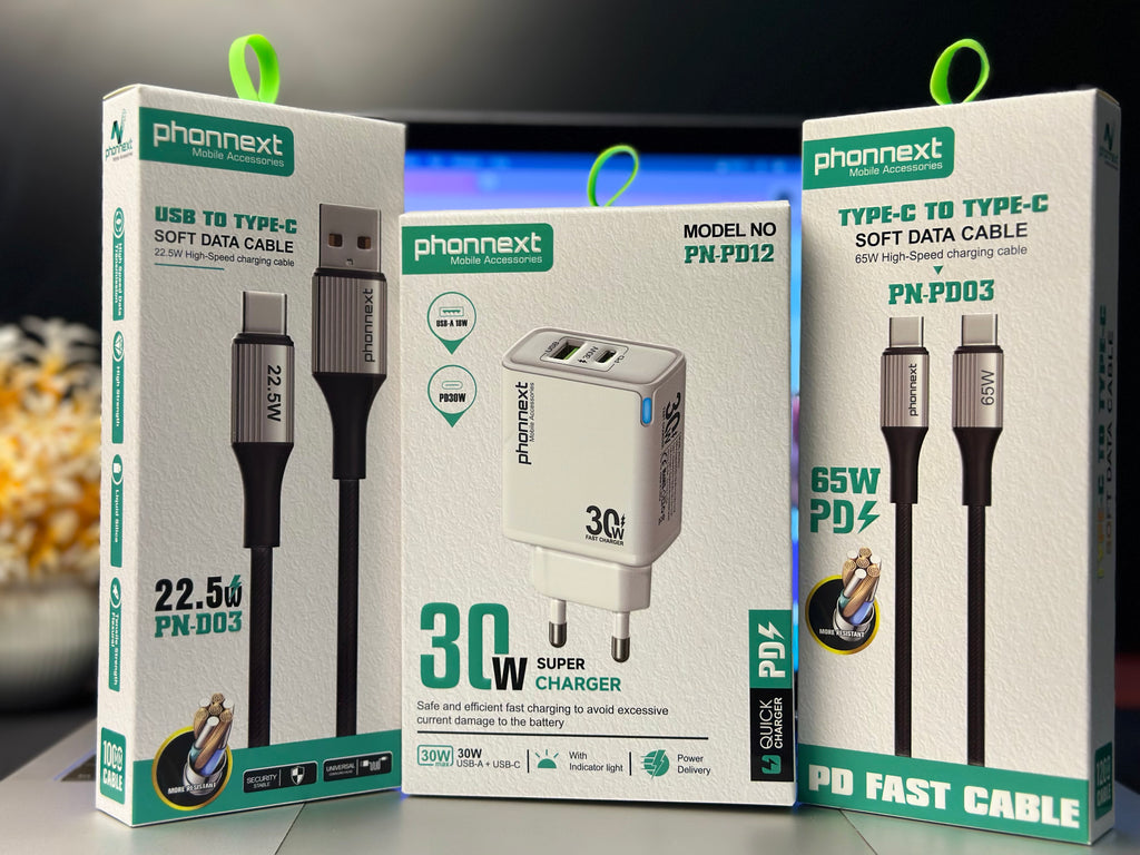 Phonext 2-Port USB (C + A) GaN Charger (30W/30W) | EU-Plug | Compatible Android & iOS