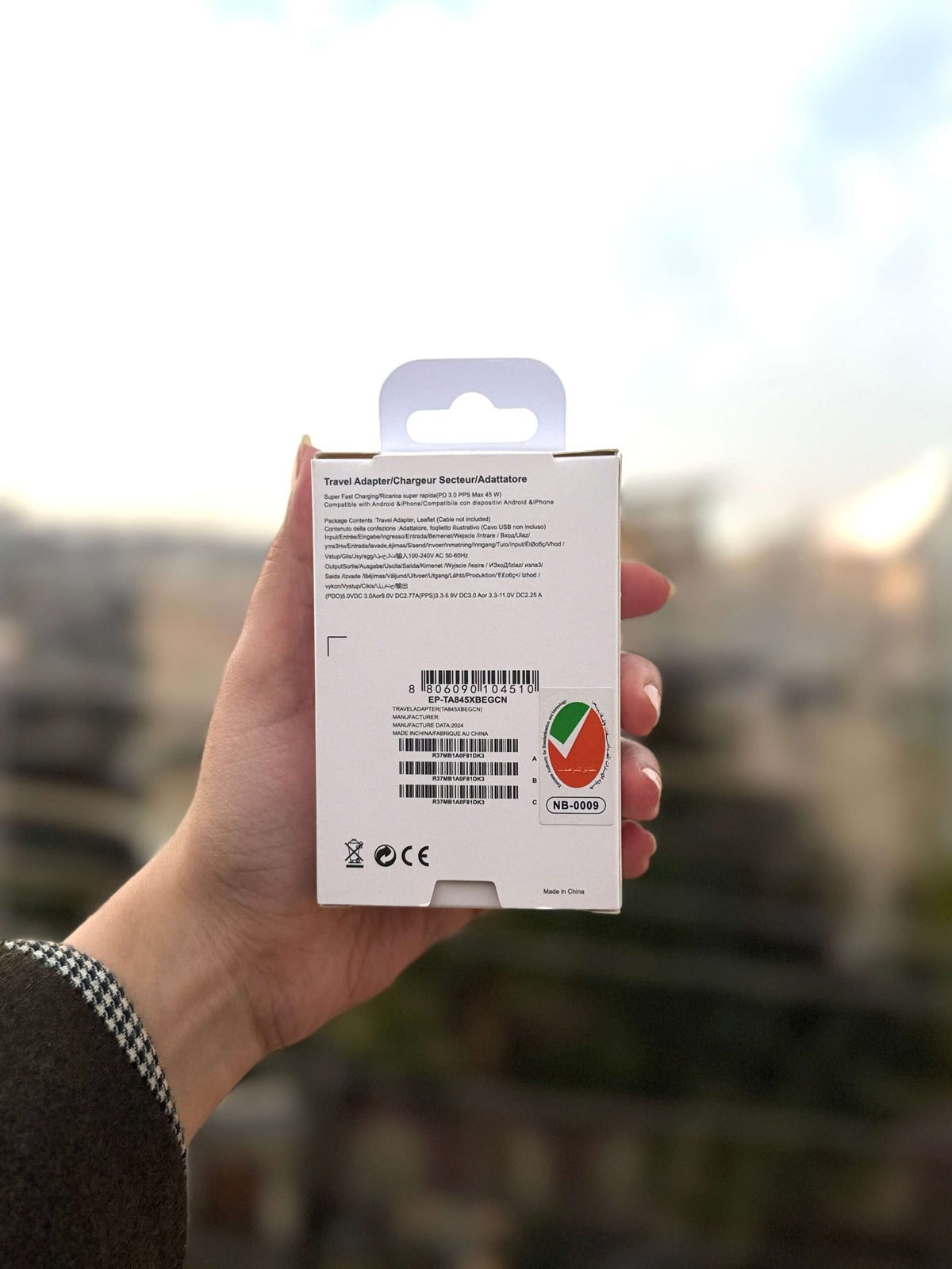 30W USB-C charger box back with authenticity seal
