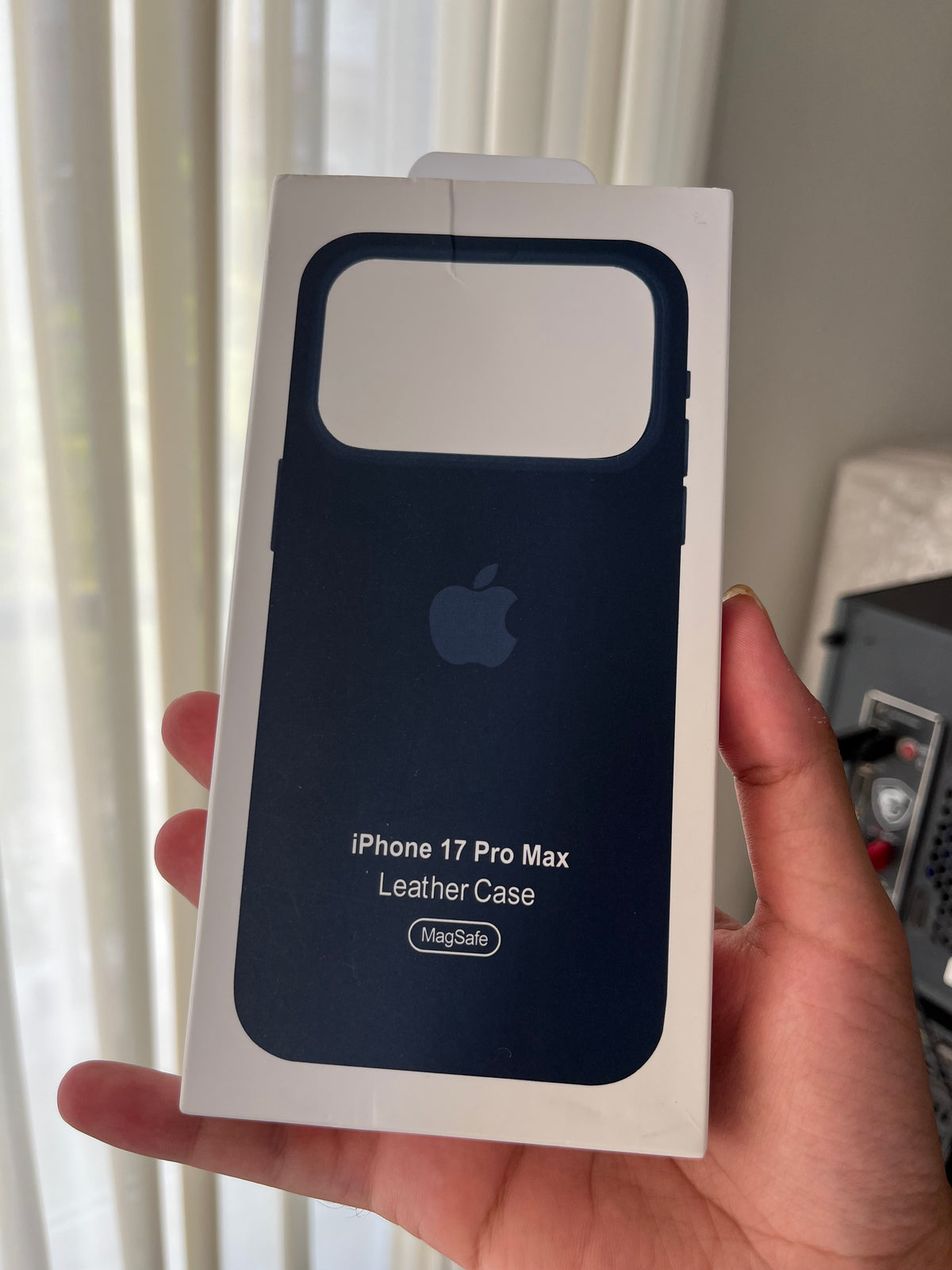 Apple iPhone 17 Pro Max Leather Case Midnight Blue MagSafe front packaging Pakistan