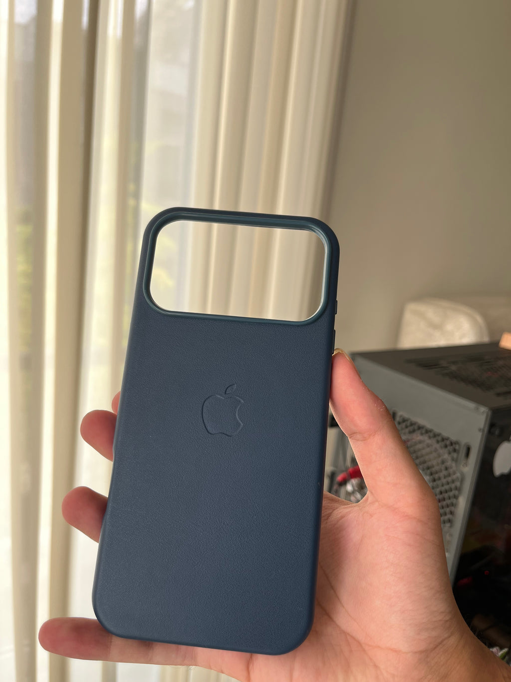 Apple iPhone 17 Pro Max Leather Case Midnight Blue back view Pakistan