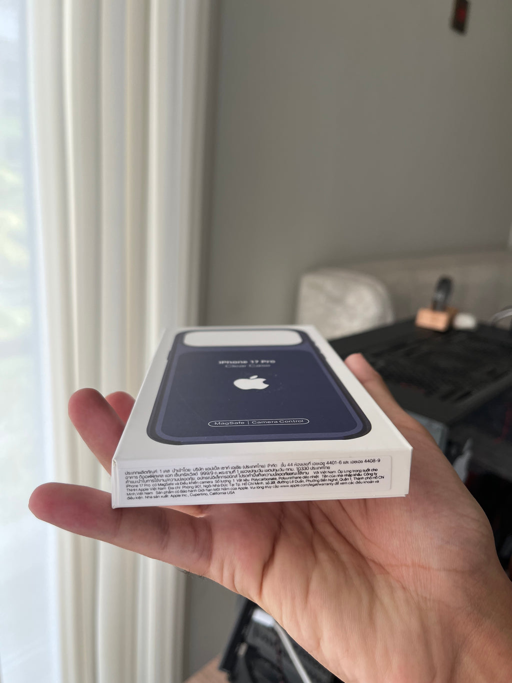 Apple iPhone 17 Pro Clear Case Indigo MagSafe box bottom view Pakistan