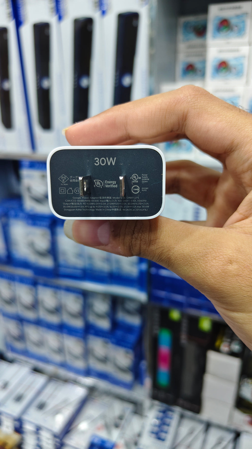 Google 30W USB-C adapter brick side view