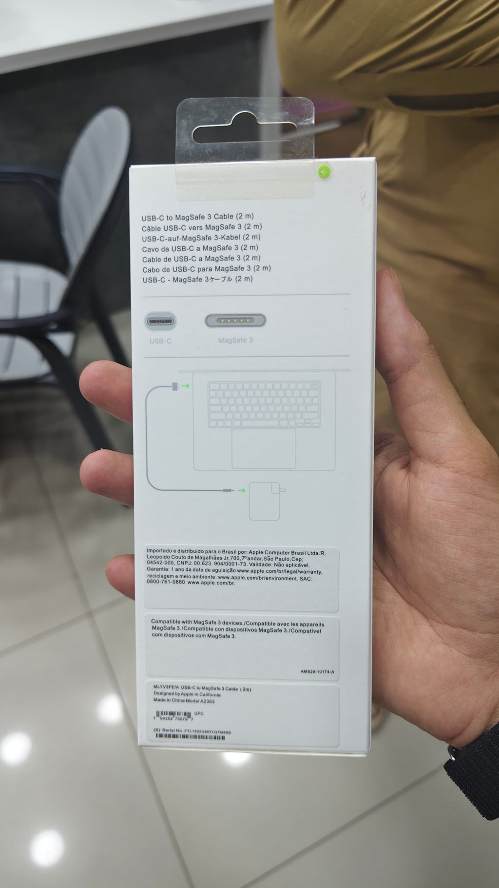 Apple USB-C to MagSafe 3 Cable 2m model A2363 rear packaging