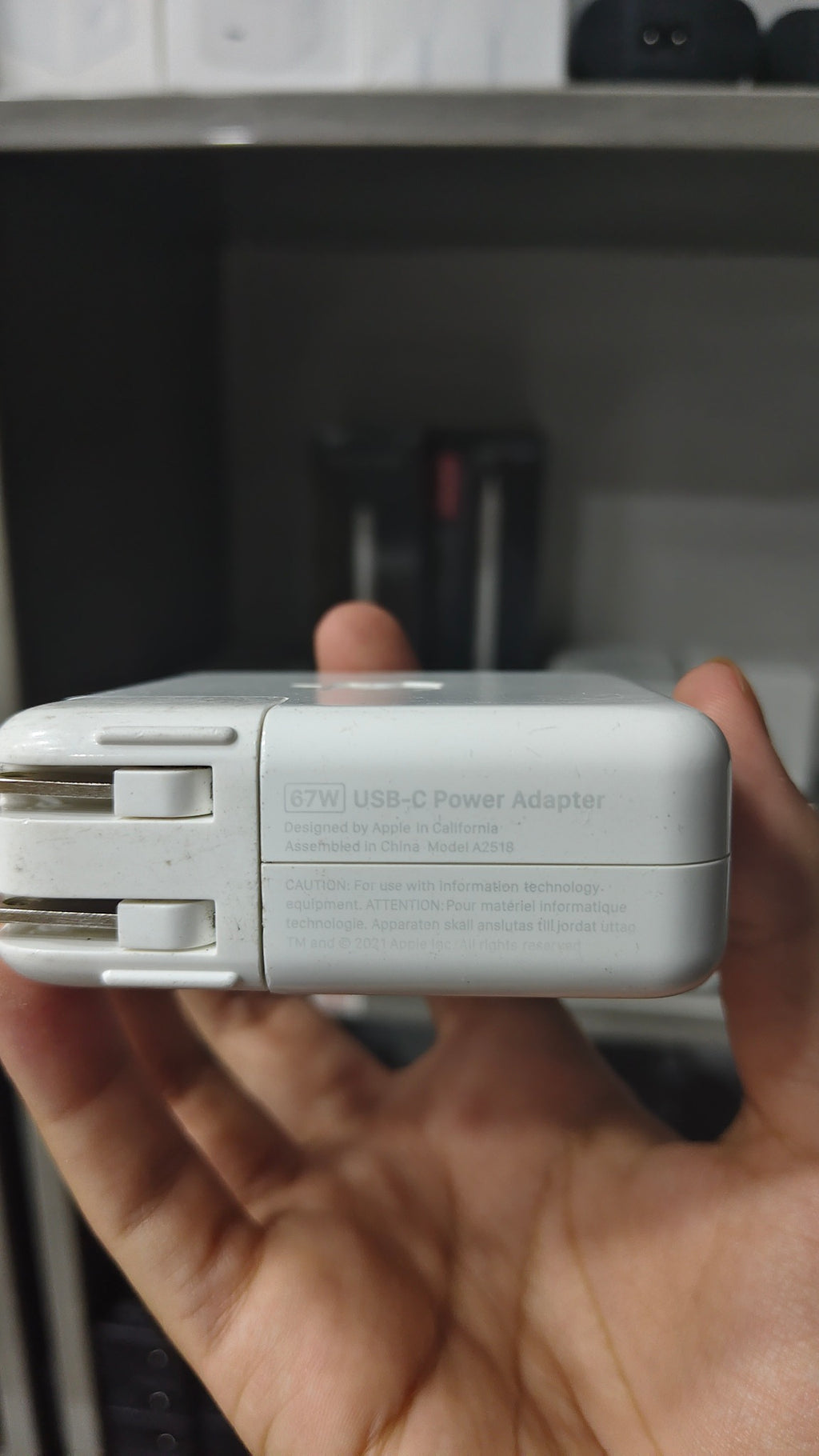 Apple 67W USB-C Power Adapter rear safety markings