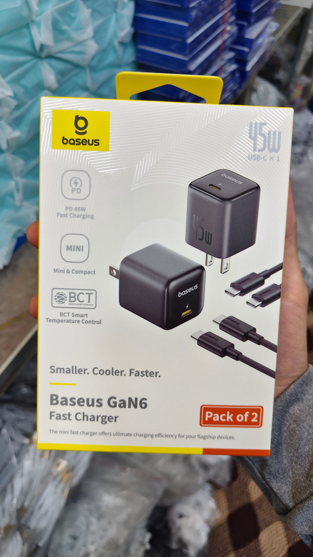 Baseus GaN6 45W USB-C fast charger pack of 2 front packaging